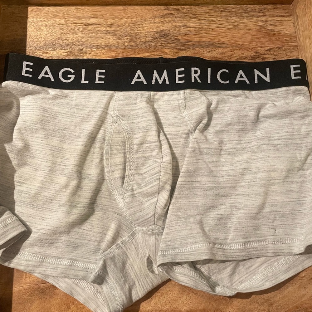 Worn men’s AE boxer briefs. Hole from heavy use